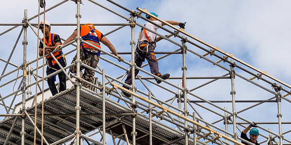 Construction workers on a scaffold